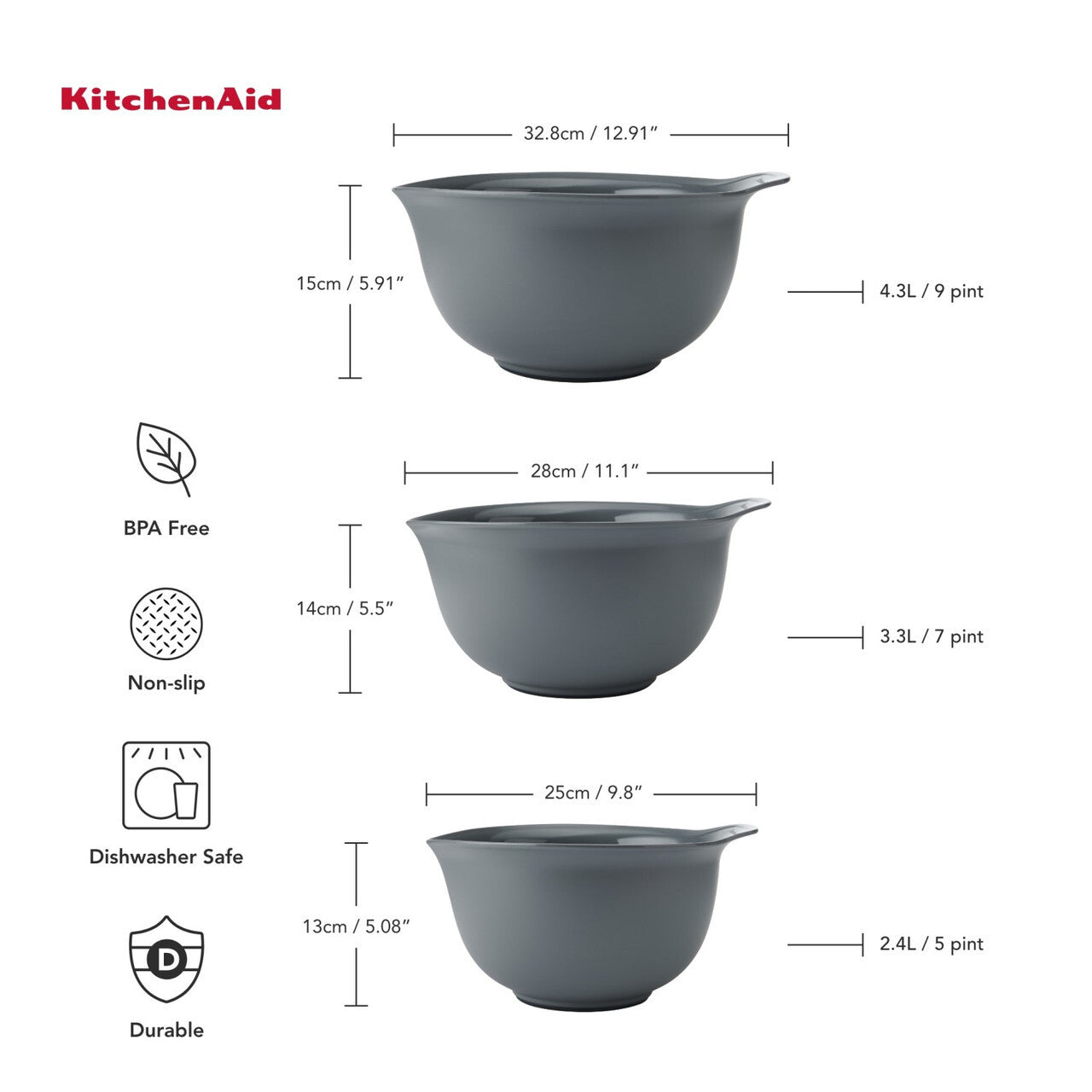 KitchenAid sada stohovatelných mís, charcoal grey, KQG175OSCGG