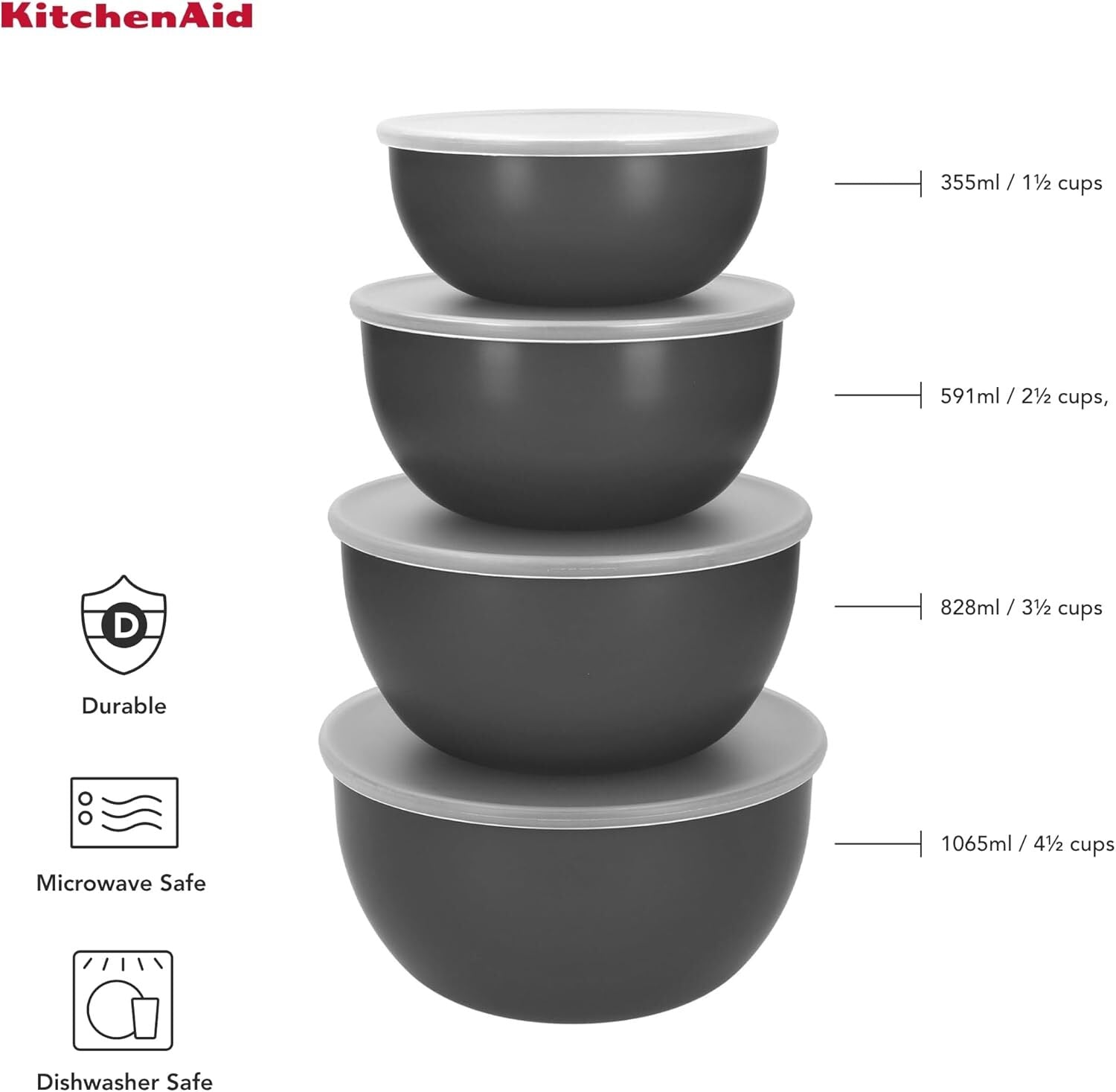 Súprava misiek na potraviny KitchenAid, sivá, KQG176OSCGG