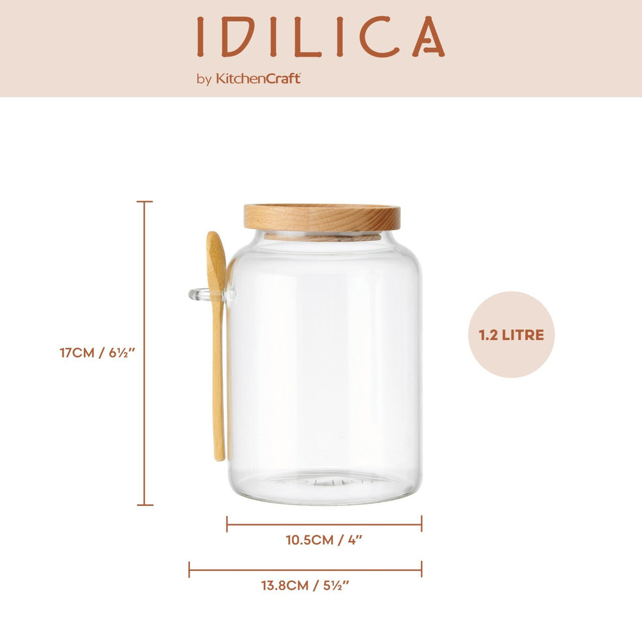 KitchenCraft Idilica skleněná úložná dóza se lžičkou 1,2 l, IDGLSSTORSPN