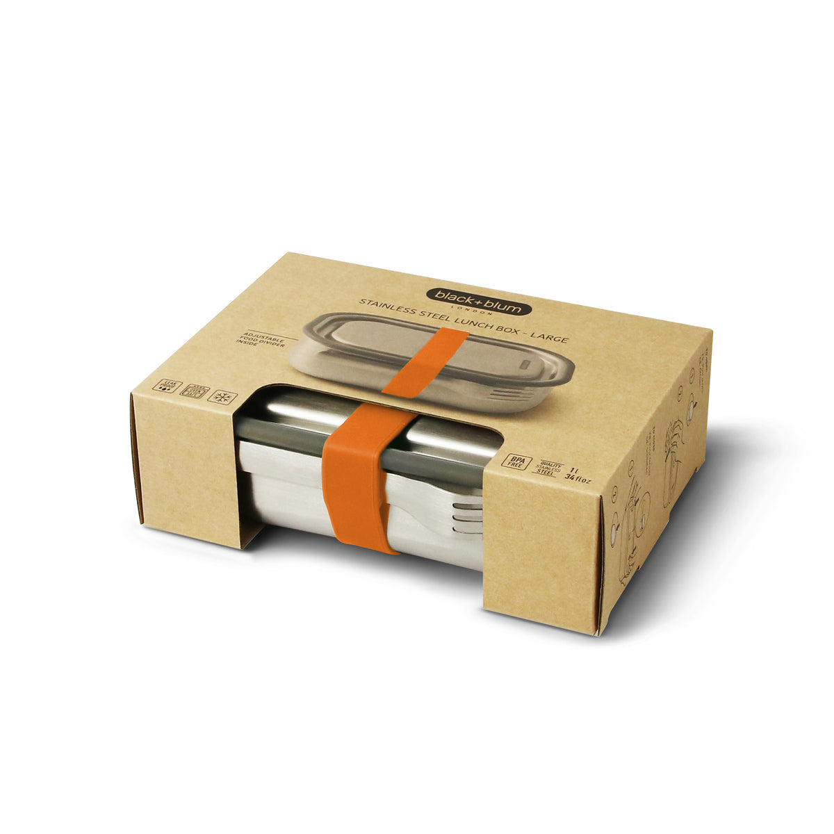 Black+Blum nerezový svačinový box s vidličkou 1 l, orange, BAM-SS-L003