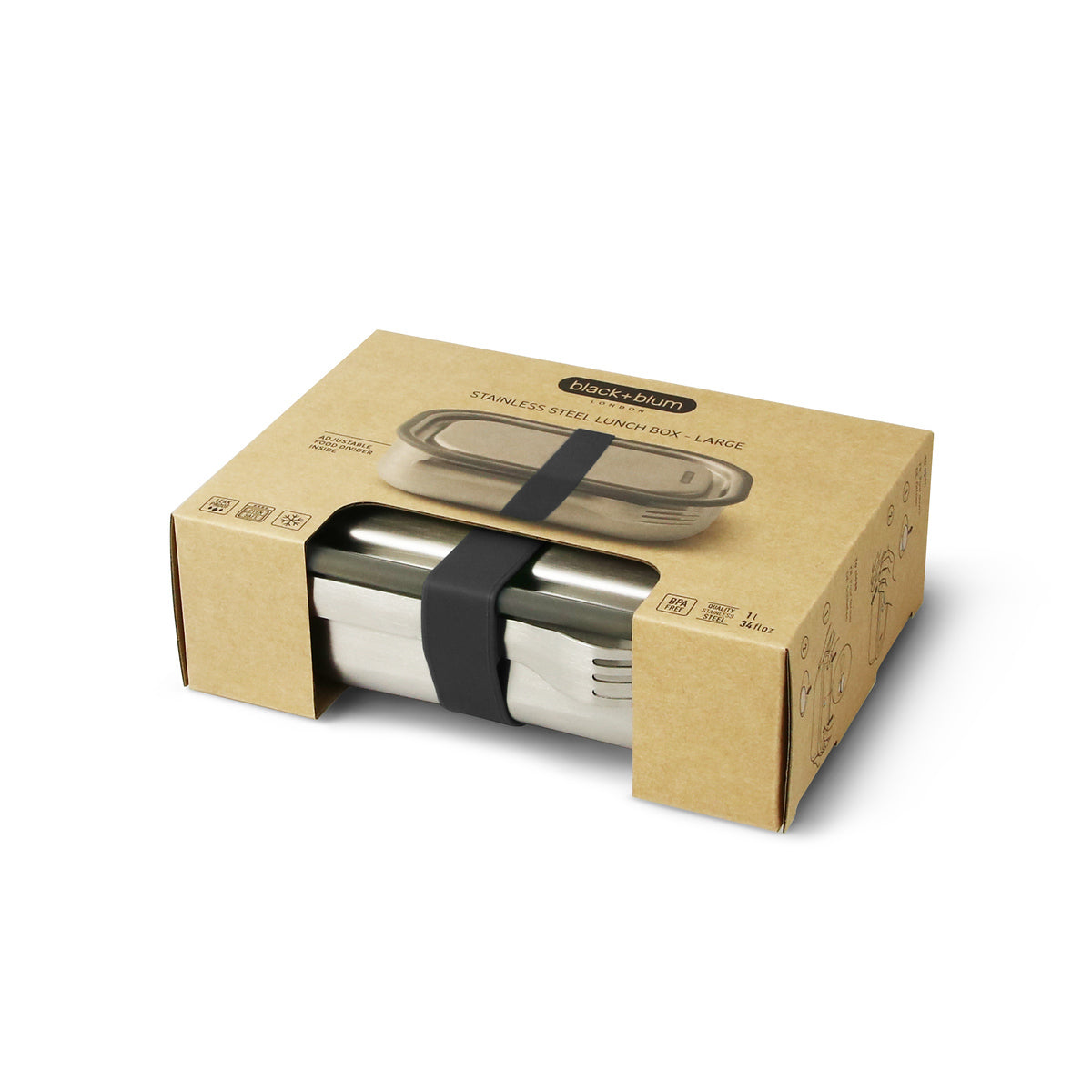 Black+Blum nerezový svačinový box s vidličkou 1 l, black, BAM-SS-L018