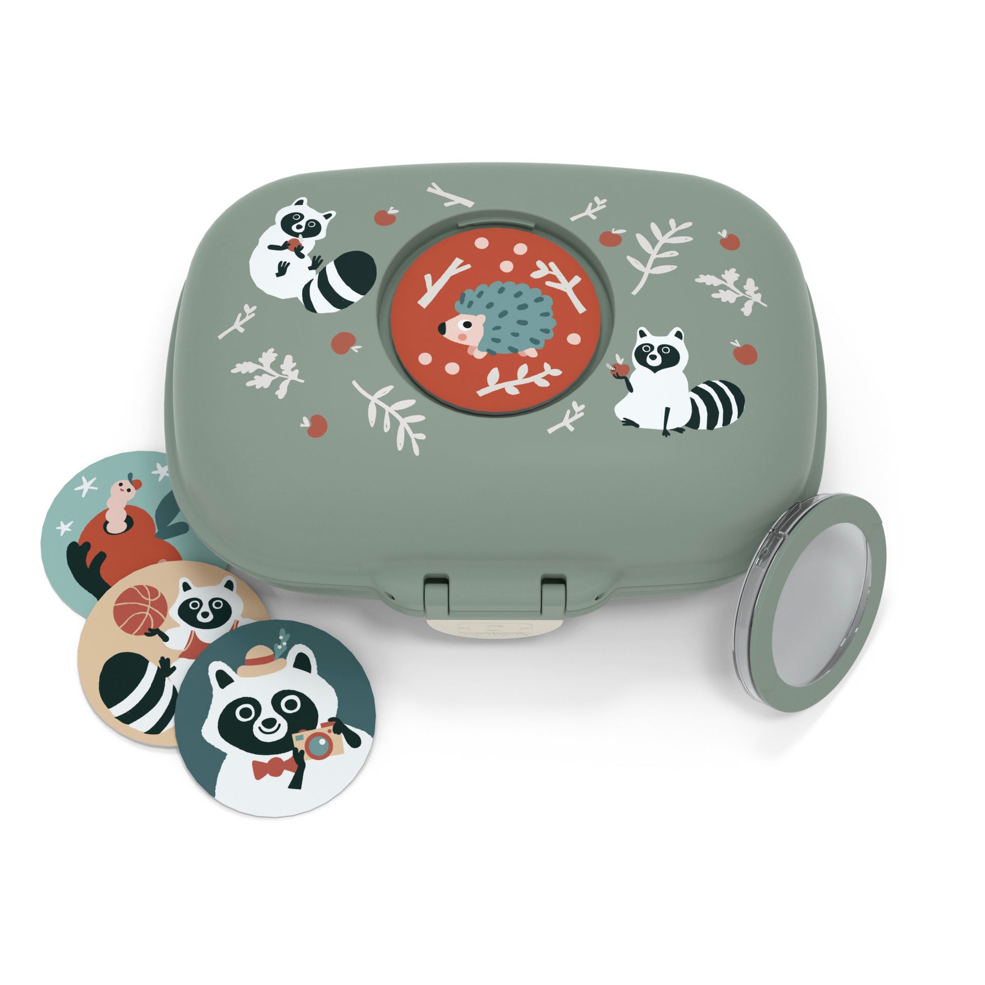Monbento Gram dětský svačinový box 0,6 l, green raccoon, 16014073