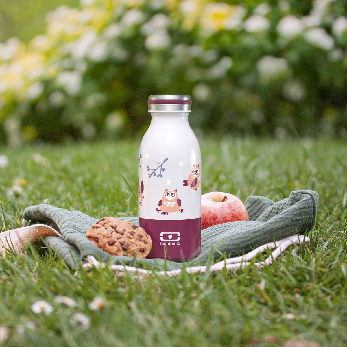 Monbento Cooly dětská termoláhev na pití 350 ml, purple owly, 47274108