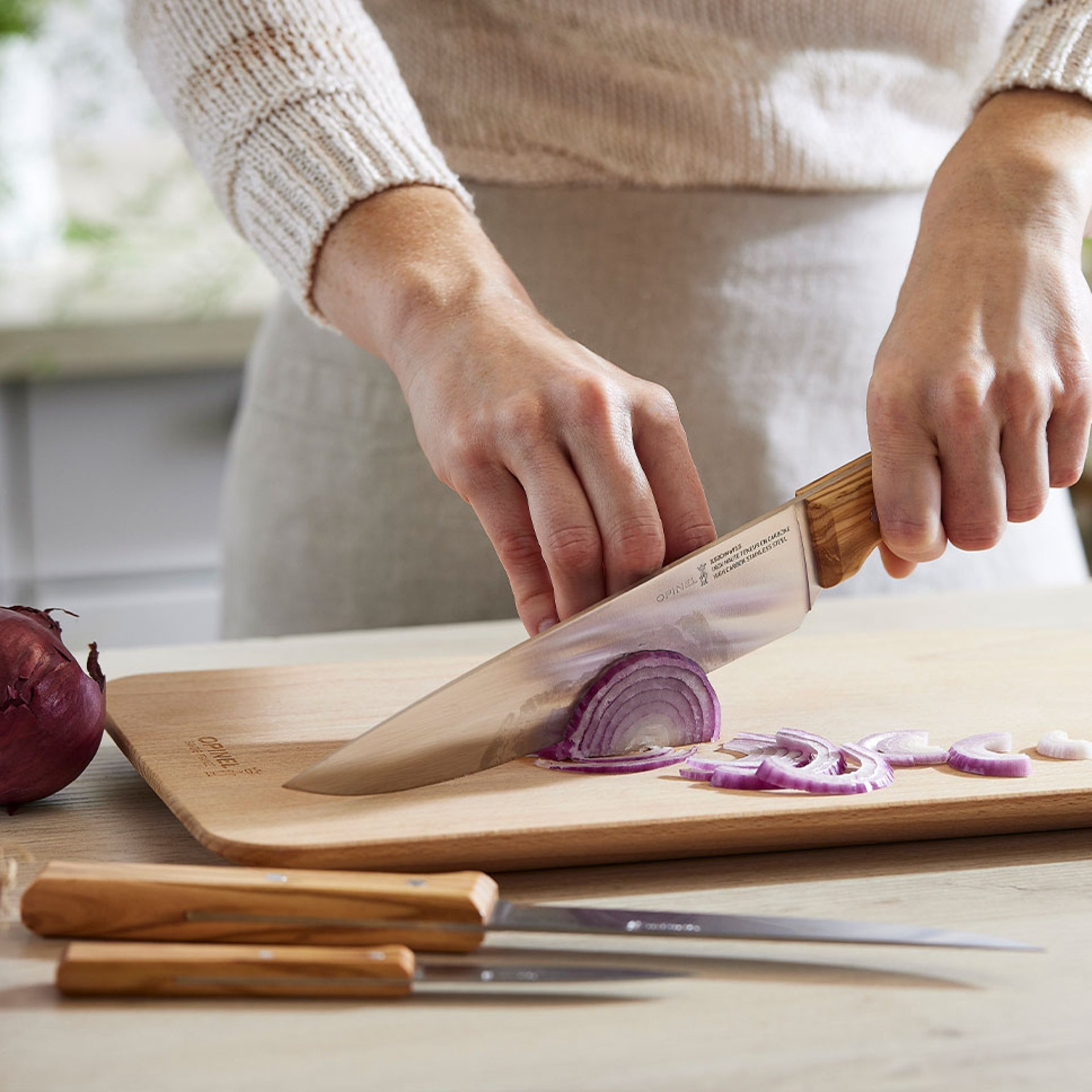 Opinel Parallele Olive Trio sada 3 nožů, kuchařský, plátkovací a na zeleninu, 002494