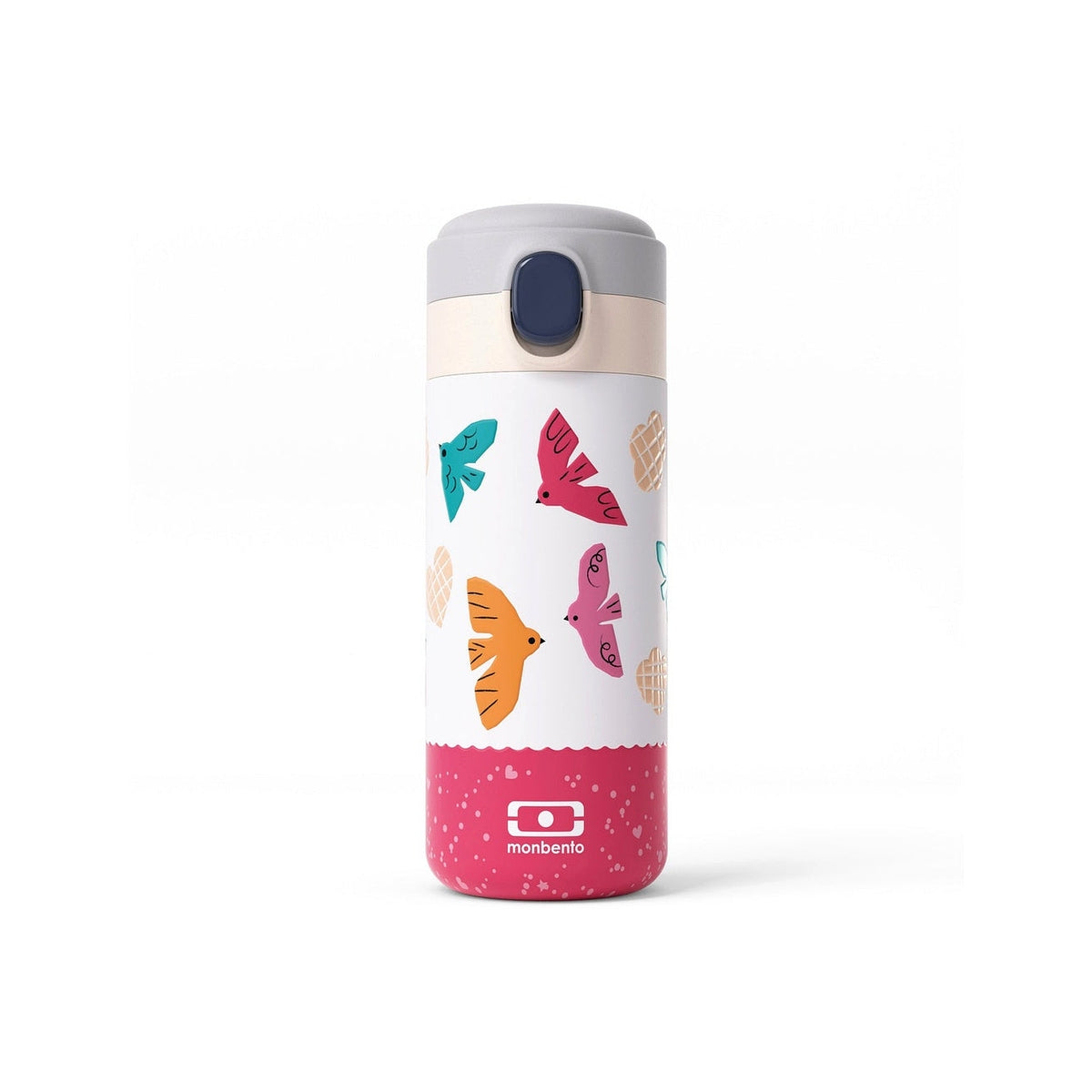 Monbento Pop dětská termoláhev na pití 360 ml, pink birds, 36334121