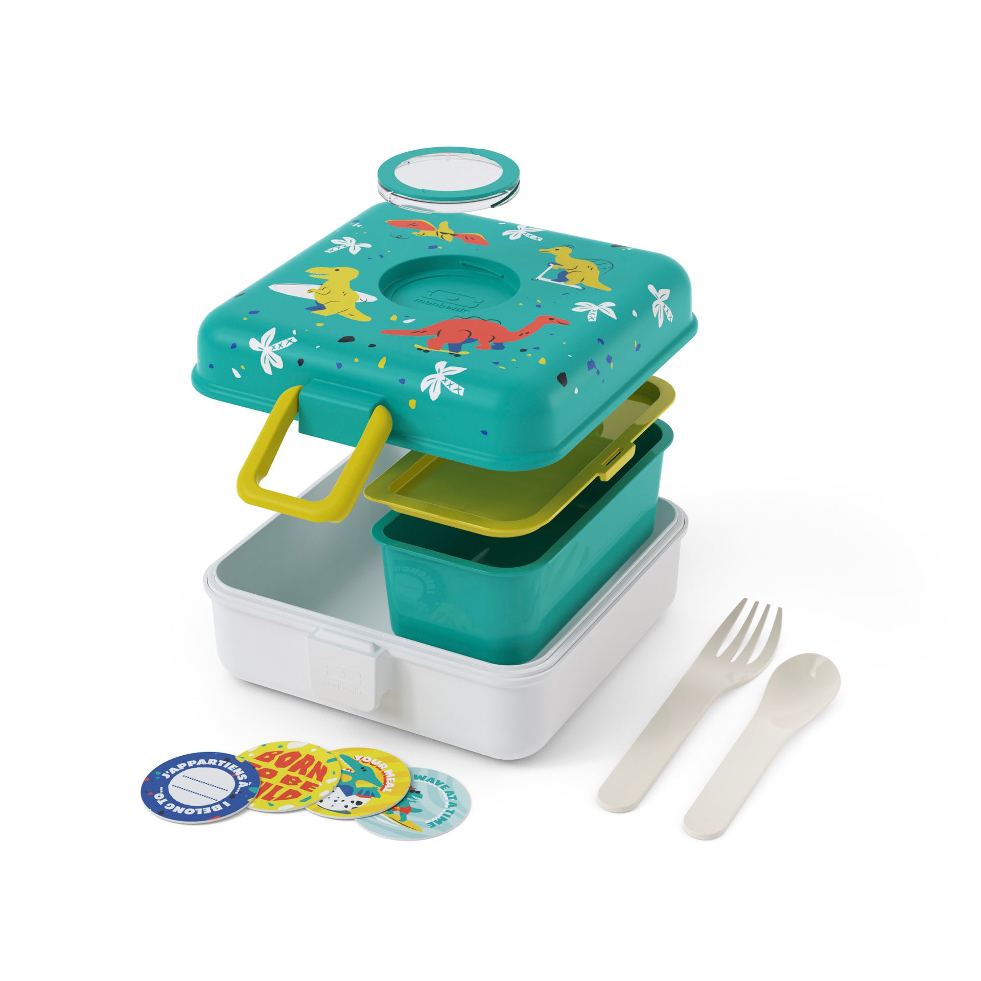 Monbento Snacky dětský svačinový box 0,85 l, blue dino, 81014120