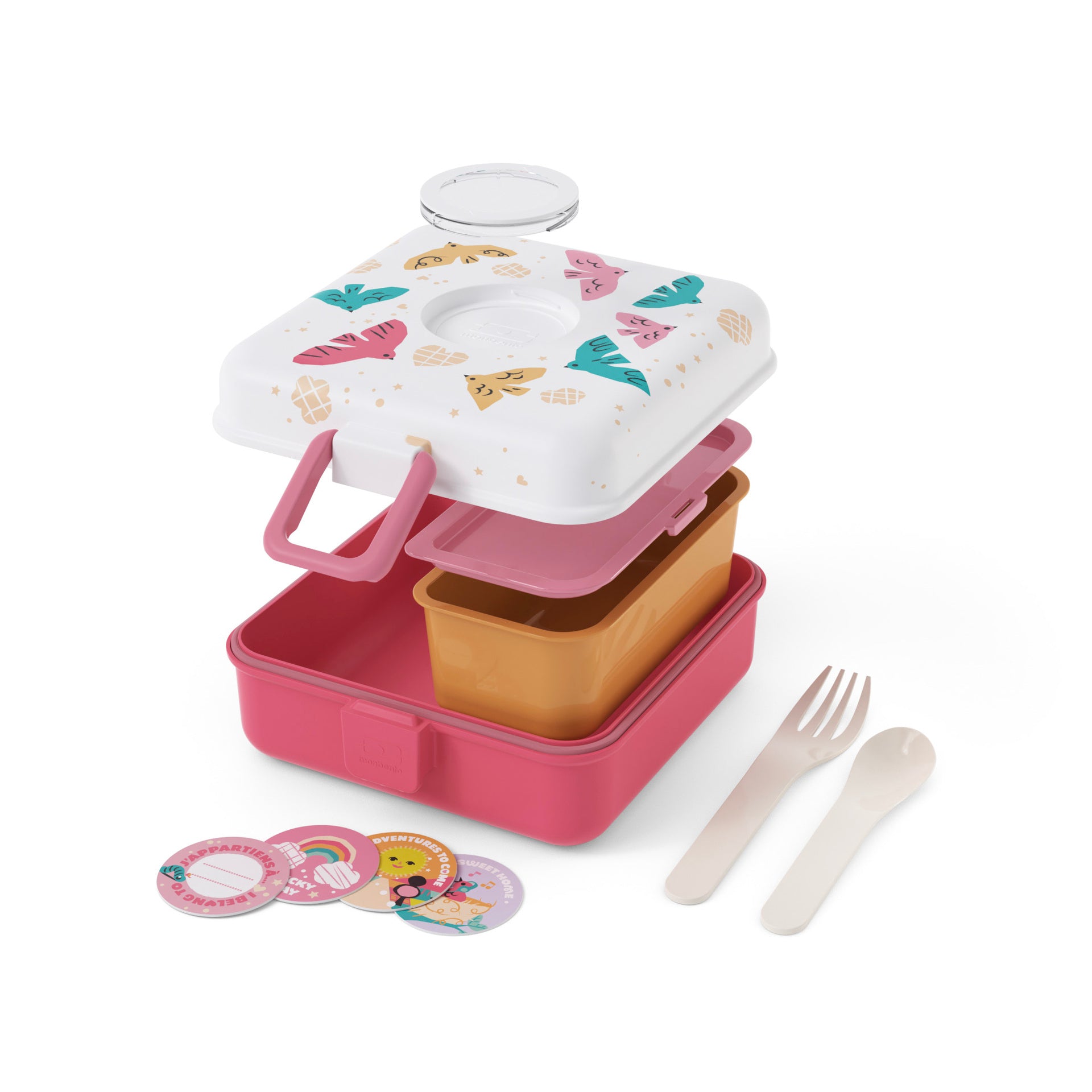 Monbento Snacky dětský svačinový box 0,85 l, pink birds, 81014121