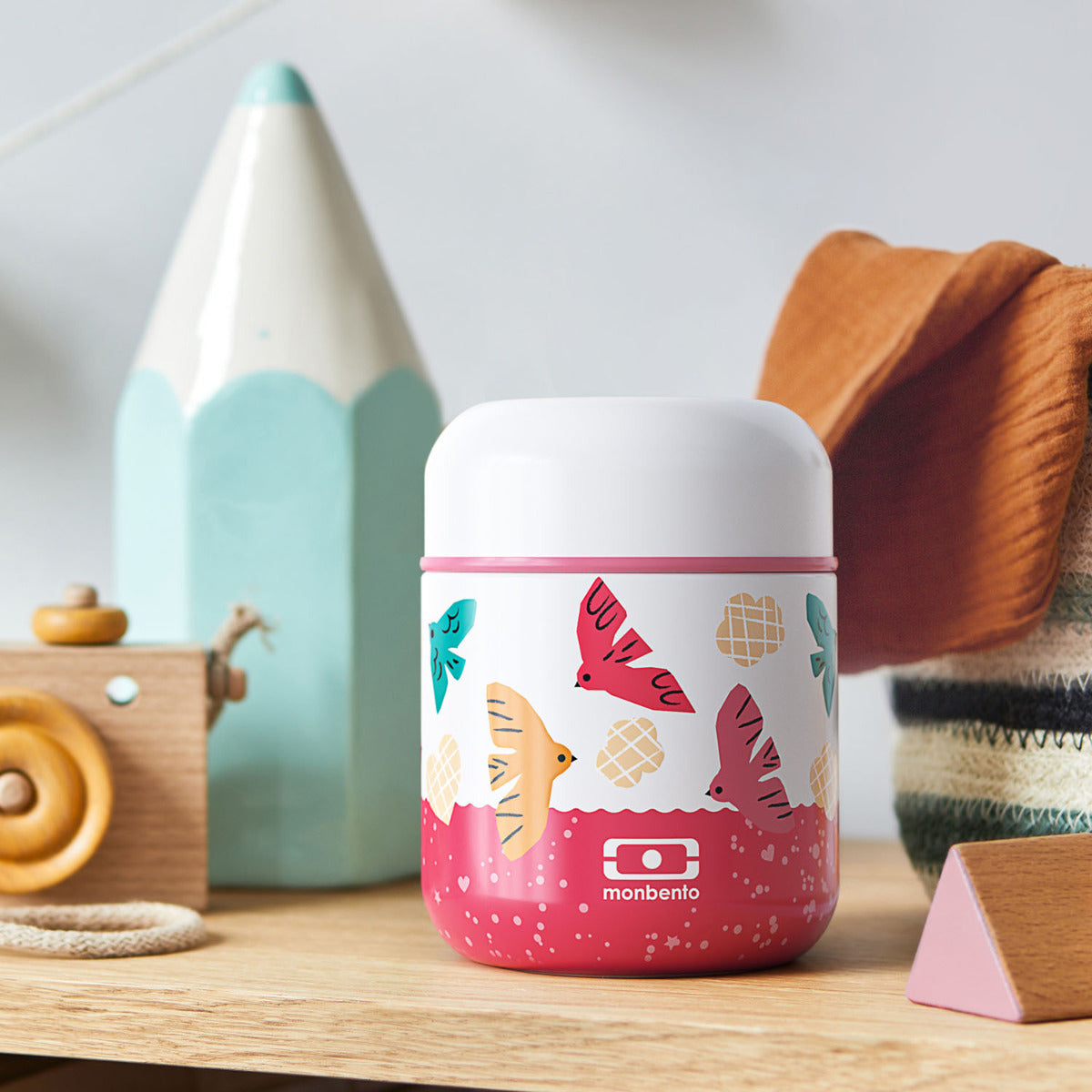 Monbento Capsule dětský termobox na jídlo 0,28 l, pink birds, 25334121