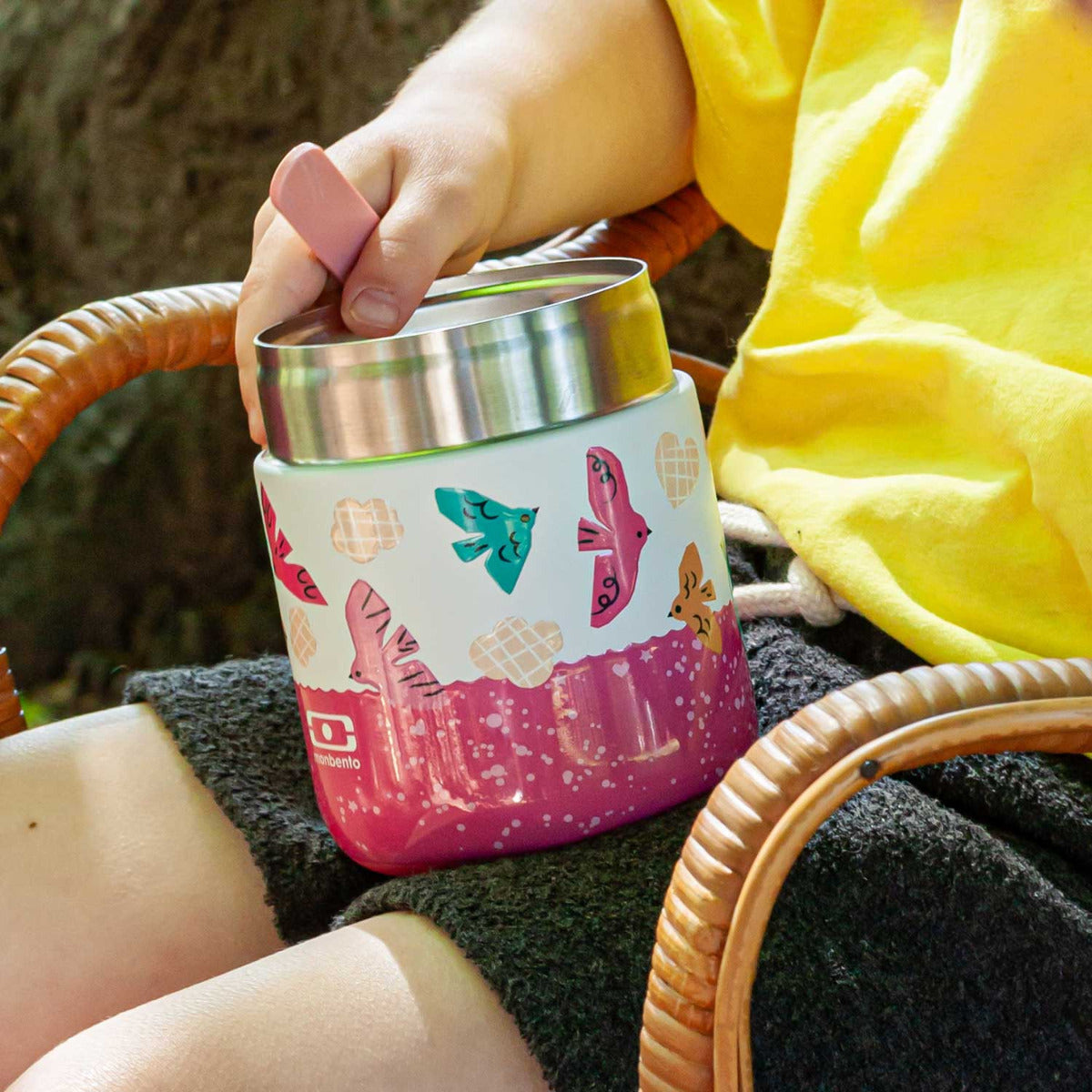 Monbento Capsule dětský termobox na jídlo 0,28 l, pink birds, 25334121