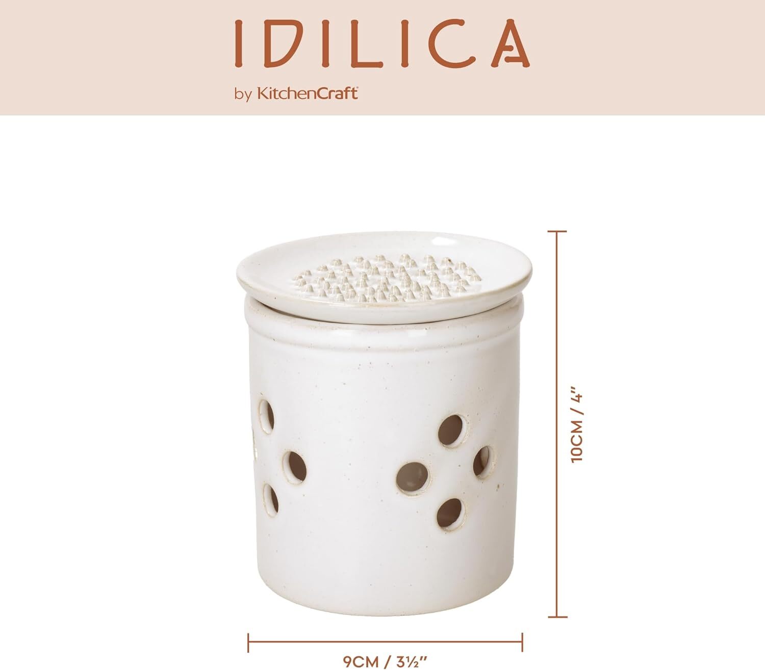 KitchenCraft Idilica úložná dóza na česnek se struhadlem, krémová, IDGARLIC