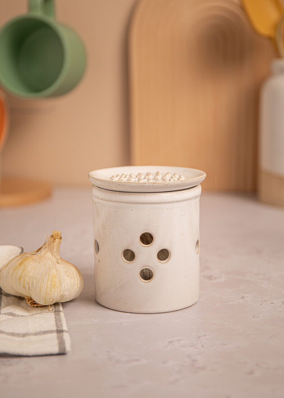 KitchenCraft Idilica úložná dóza na česnek se struhadlem, krémová, IDGARLIC
