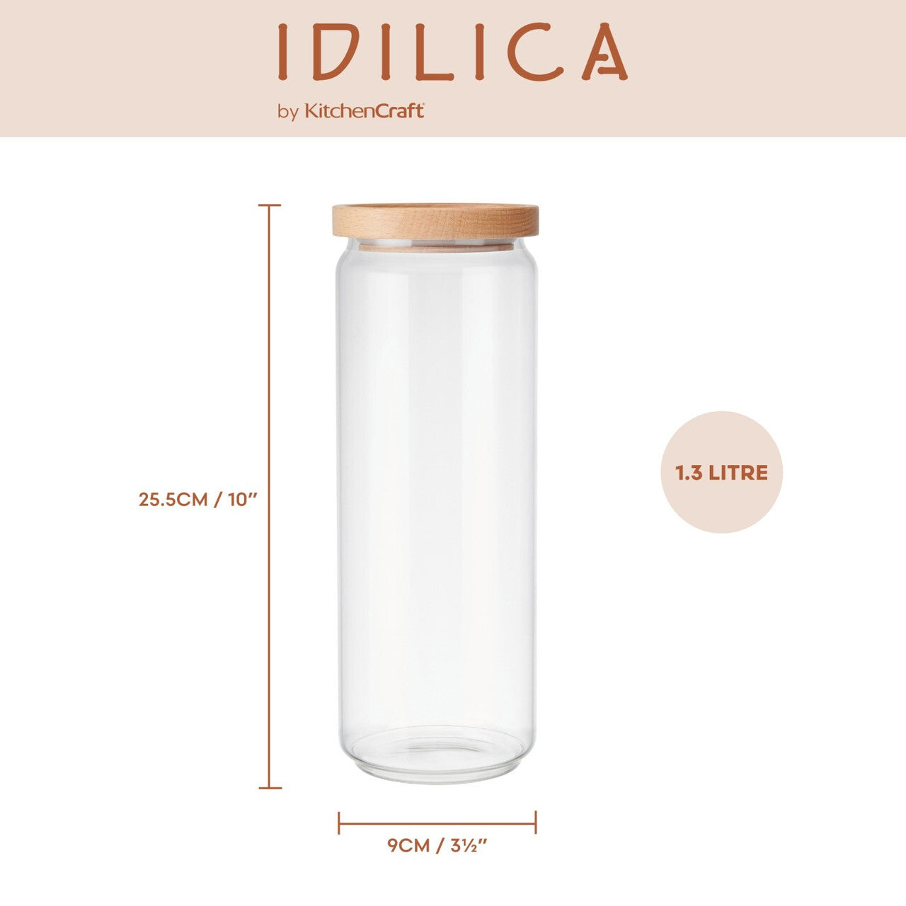 KitchenCraft Idilica skleněná dóza s víkem 1,3 l, IDGLSSTORLRG