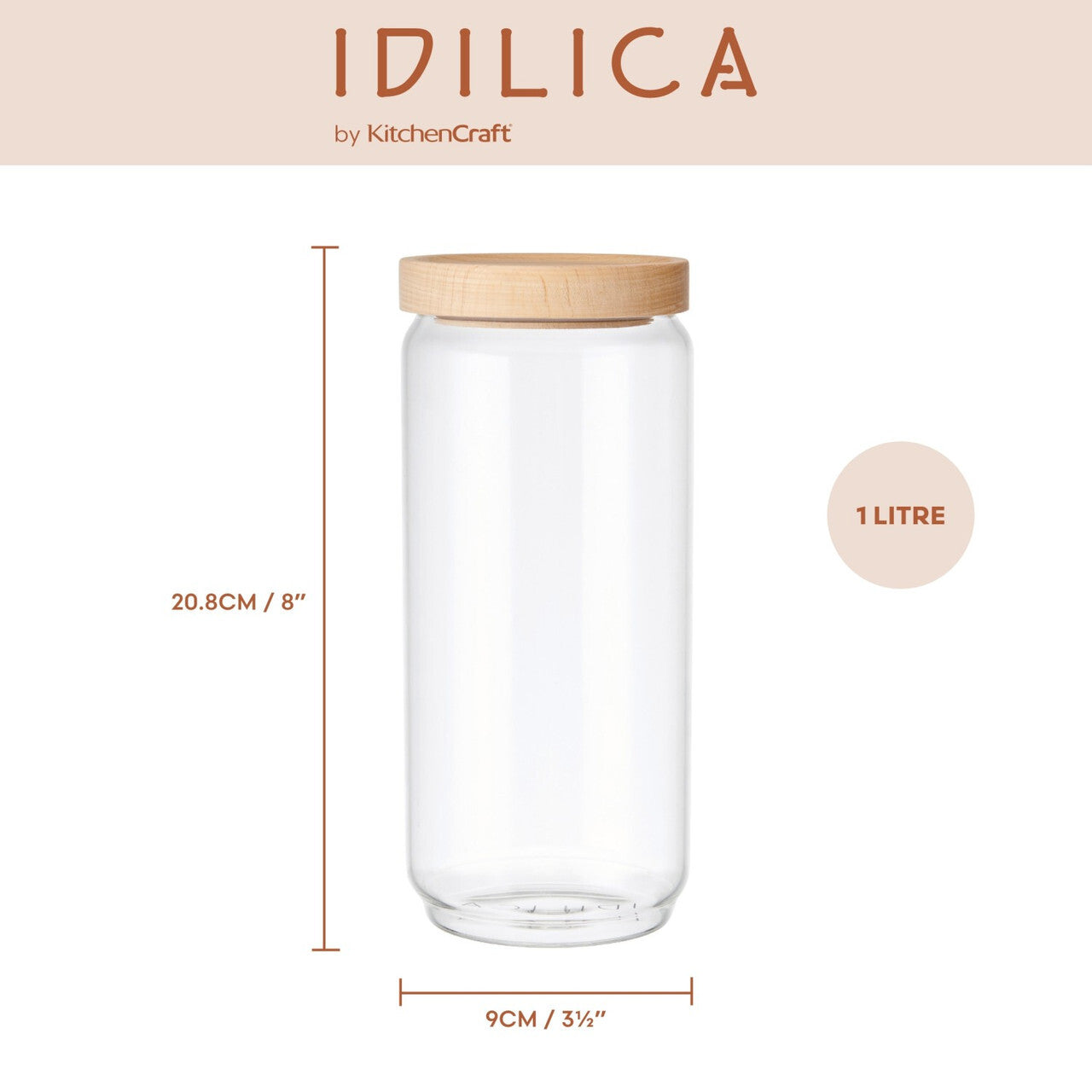KitchenCraft Idilica skleněná dóza s víkem 1 l, IDGLSSTORMED