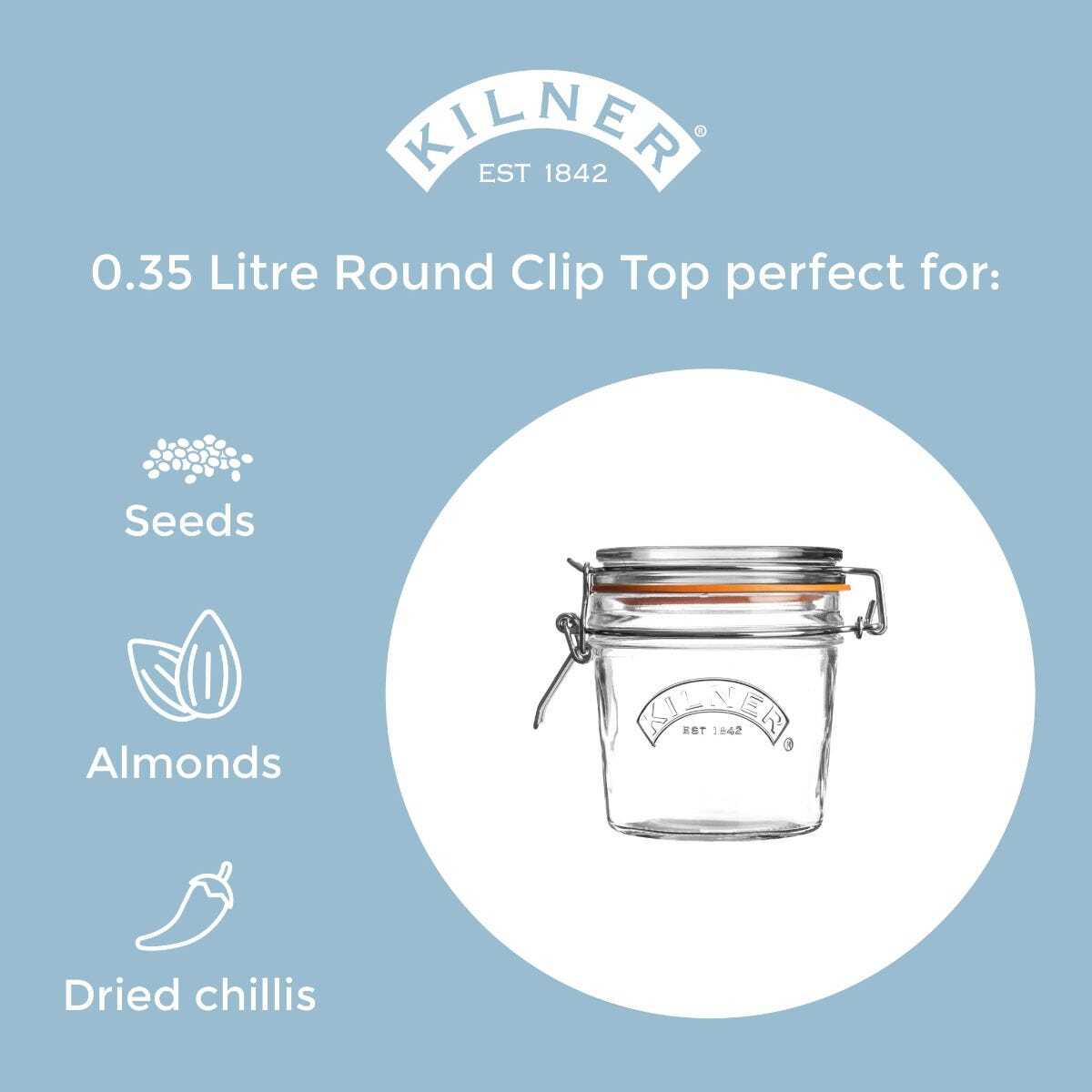 Kilner Clip Top zavařovací sklenice s klipem, kulatá, 0,35 l, 0025.495