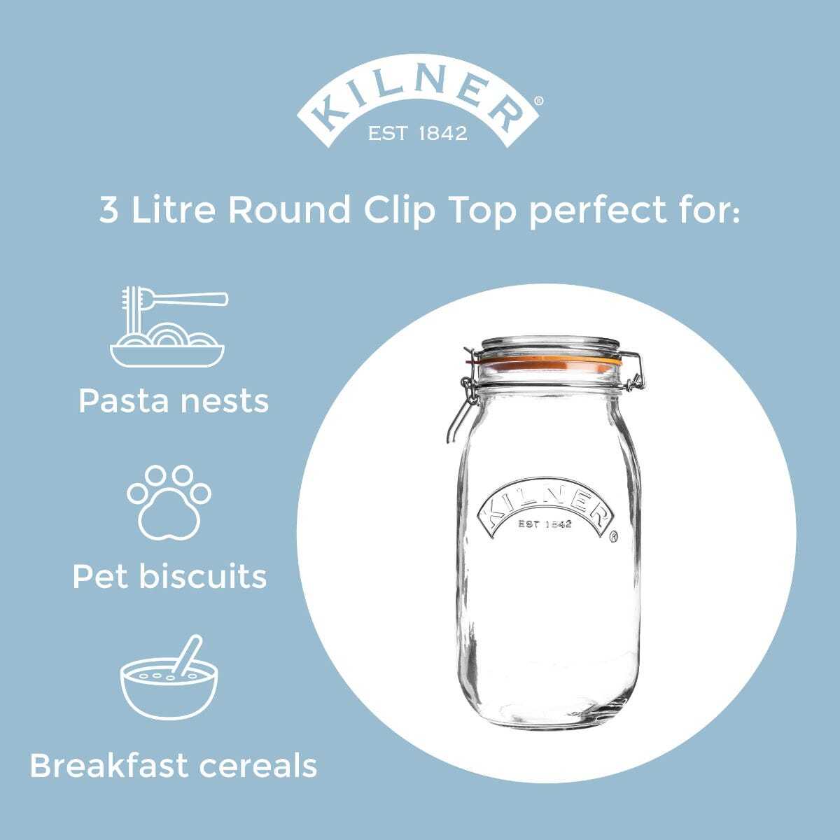 Kilner Clip Top zavařovací sklenice s klipem, kulatá, 3 l, 0025.494