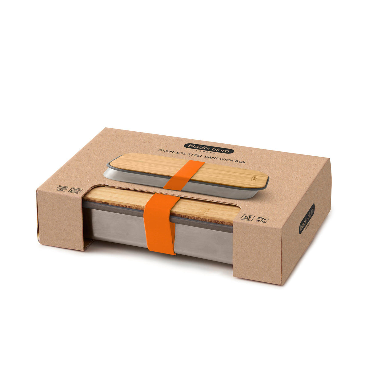 Black+Blum svačinový box s bambusovým víkem 0,9 l, orange, BAM-SB003