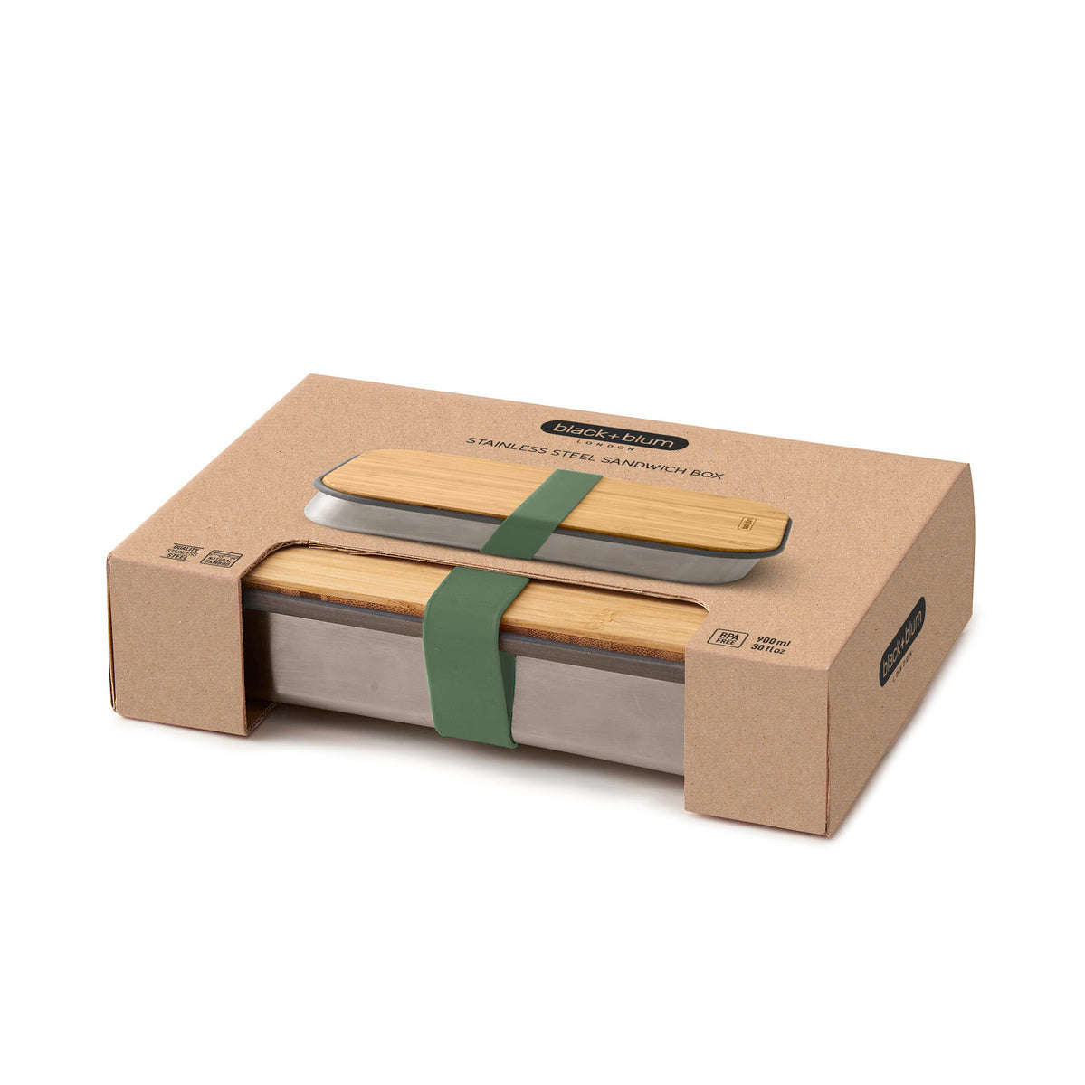 Black+Blum svačinový box s bambusovým víkem 0,9 l, olive, BAM-SB010