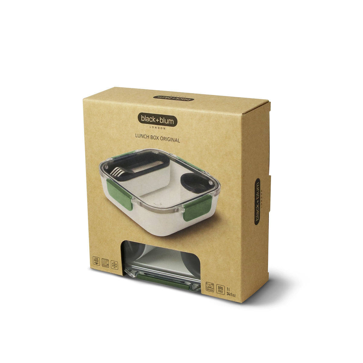 Black+Blum Original svačinový box s vidličkou 1 l, olive, BAO-BA010