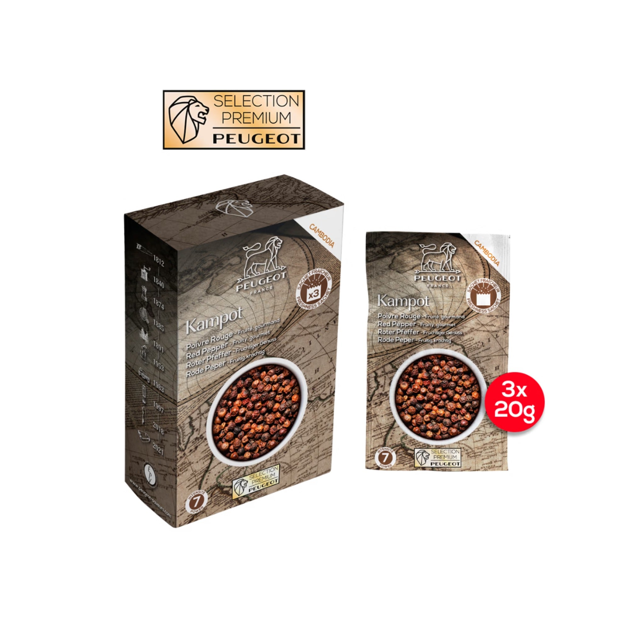 Peugeot Červený pepř Kampot Premium 3 x 20g, 42479